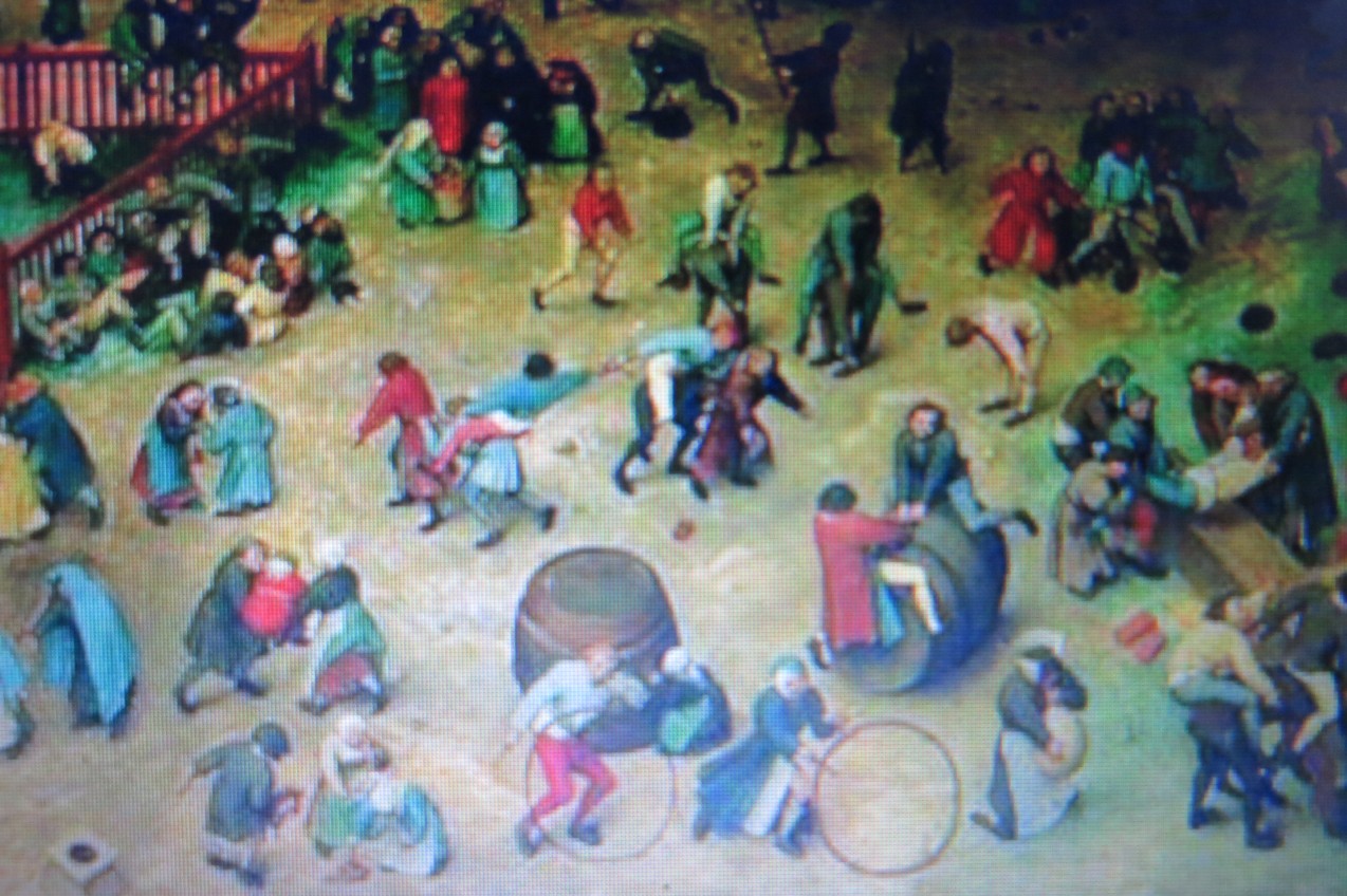 Udsnit af Pieter Bruegel d.æ.'s maleri Børnelege fra 1560